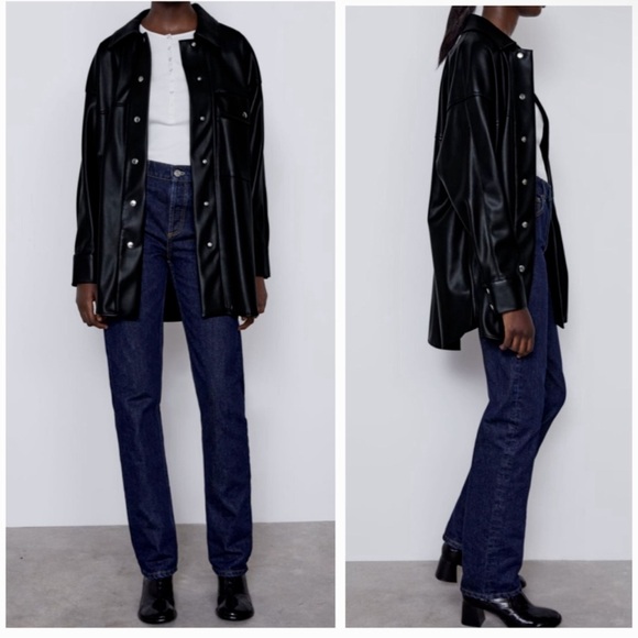 Zara Faux Leather Overshirt Jacket - Picture 3 of 12
